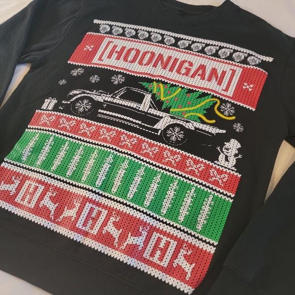 Hoonigan Christmas Holiday Sweater Small Ford Hoonitruck Gymkhana Ken Block Ugly - Picture 2 of 16